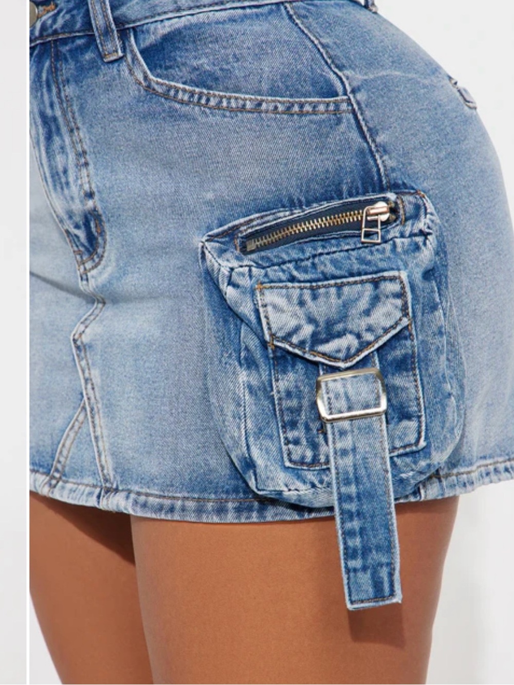 Fashion Nova Plus Light Blue Denim Cargo Mini Skirt